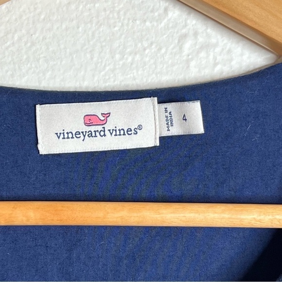 Vineyard Vines Navy Embroidered Dress Pink Geometric Cotton Linen Blend Size 4 - Picture 10 of 14